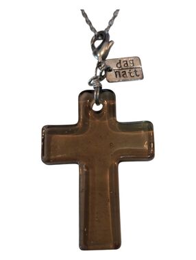 Dark Resin Cross Pendant Necklace Silver Tone Chain Dag Natt Style Minimalist
